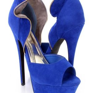 Blue 6 inch Zipper Trim Platform Heels